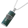 Rafael Jewelry Sterling Silver Cylindrical Mezuzah Necklace with 7-Branched Menorah - 1
