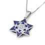 Ornate 14K Gold, Blue Enamel and Diamond Cluster Star of David Pendant with 13 Diamonds - 10