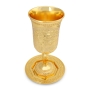 Gold-Plated Elijah's Cup With Jerusalem Motif and Saucer - 2