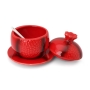 Red Ceramic Pomegranate Honey Dish with Spoon and Saucer - 5