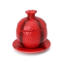 Red Ceramic Pomegranate Honey Dish with Spoon and Saucer - 7