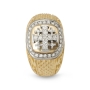 14K Two Toned Gold Jerusalem Cross Ring with Pave Diamonds and Lattice Detailing  - 3