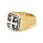 14K Two Toned Gold Jerusalem Cross Ring with Pave Diamonds and Blue Enamel  - 4
