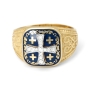 14K Two Toned Gold Jerusalem Cross Ring with Pave Diamonds and Blue Enamel  - 3
