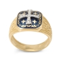 14K Two Toned Gold Jerusalem Cross Ring with Pave Diamonds and Blue Enamel  - 2