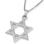 14K Gold Star of David Pendant With Grooved Design - 2