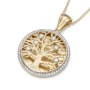 Deluxe 14K Gold Diamond-Studded Round Tree of Life Pendant with Diamond Border - 1