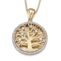 Deluxe 14K Gold Diamond-Studded Round Tree of Life Pendant with Diamond Border - 4