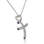 14K White Gold Cross and Heart Pendant With Diamonds and Sapphire - 2