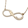 14K Yellow Gold Customizable Infinity Necklace With Feather and Diamonds (Hebrew/English) - 2