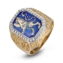 14K Yellow Gold Men's Lion of Judah Diamond Signet Ring with Blue Enamel - 2