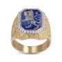 14K Yellow Gold Men's Lion of Judah Diamond Signet Ring with Blue Enamel - 3