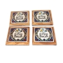 Olive Wood & Armenian Ceramic "Shalom" Coasters - Set of 4 - 3