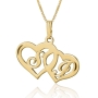 24K Gold Plated Silver Double Heart Personalized Name Necklace with Initials - Victorian Script - 1