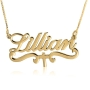 14K Gold Script Personalized Name Necklace with Cross and Embellishments - 1