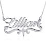 14K White Gold Script Name Necklace with Cross and Embellishments  - 1
