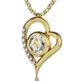 Nano 24K Gold Plated and Swarovski “I Love You” in 12 Languages Heart Necklace with 24K Gold Micro-Inscription  - 1