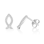 Sterling Silver Ichthus Stud Earrings with Gemstones - 1