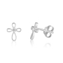 Rounded Sterling Silver Latin Cross Stud Earrings with Zircon Stones - 1