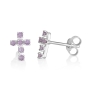 Sterling Silver Gemstone Embedded Latin Cross Stud Earrings - Color Option - 2