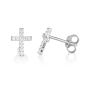 Sterling Silver Latin Cross Stud Earrings Embedded with Gemstones - 1