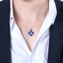 Marina Jewelry Sterling Silver Jerusalem Cross Necklace with Blue Enamel - 2