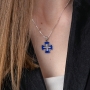 Marina Jewelry Sterling Silver Jerusalem Cross Necklace with Blue Enamel - 5