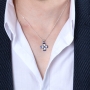 Marina Jewelry Sterling Silver Jerusalem Cross with Blue Enamel and Zircon Stones - 4