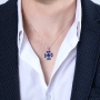 Marina Jewelry Sterling Silver Oxidized Jerusalem Cross with Blue Enamel and Zircon Stones - 2