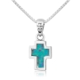 Sterling Silver and Blue Opal Framed Roman Cross Pendant Necklace - 2