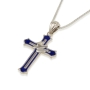 Sterling Silver and Blue Enamel Latin Cross Necklace with Holy Spirit - 1