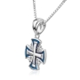 Sterling Silver and Blue Enamel Jerusalem Cross Pendant Necklace - 2