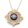 Anbinder Jewelry 14K Gold Vintage Jerusalem Cross Necklace with Blue Enamel & White Diamonds - 2