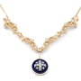 Anbinder Jewelry 14K Gold Vintage Jerusalem Cross Necklace with Blue Enamel & White Diamonds - 4