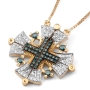 Anbinder Jewelry 14K Gold Jerusalem Cross Necklace with White & Blue Diamonds - 1