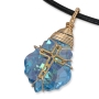 Swarovski Crystal and Gold Filled Postmodern Cross Necklace (Blue) - 2
