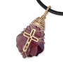 Swarovski Crystal and Gold Filled Postmodern Cross Necklace (Purple) - 1