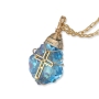 Swarovski Crystal and Gold Filled Postmodern Cross Necklace (Blue) - 1