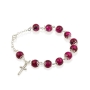Holyland Rosary Pink Beaded Rosary Bracelet with Roman Cross Charm - 3