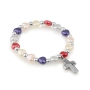 Marina Jewelry Colorful Faux Pearl Beaded Bracelet with Roman Cross Charm - 2