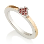 925 Sterling Silver & 9K Gold Pomegranate Ring with Zircon Stones - Hammered Finish - 1