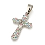 925 Sterling Silver Budded Cross Pendant with Crystal Stones (Choice of Color) - 2