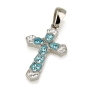 925 Sterling Silver Budded Cross Pendant with Crystal Stones (Choice of Color) - 1