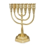 Gold Plated Classic 7-Branched Temple Menorah with Jerusalem Design  - 1