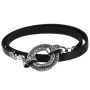 Black Leather and 2-Sided Silver Wheel Priestly Blessing & Ana Bekoach  Bracelet with Turquoise Stones - 1