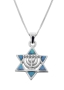  Sterling Silver and Blue Opalite Star of David Necklace with Menorah - 1