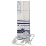  Traditional Pure Wool Prayer Shawl (Blue with Silver Stripes) - 1