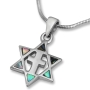 Sterling Silver and Mother of Pearl Messianic Star of David with Cross Necklace   - 1
