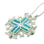 Sterling Silver and Blue Opal Magnetic Convertible Jerusalem Cross Necklace - 1