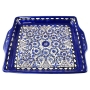 Armenian Ceramic Square Serving Tray (White and Blue Flowers and Vines) - 1